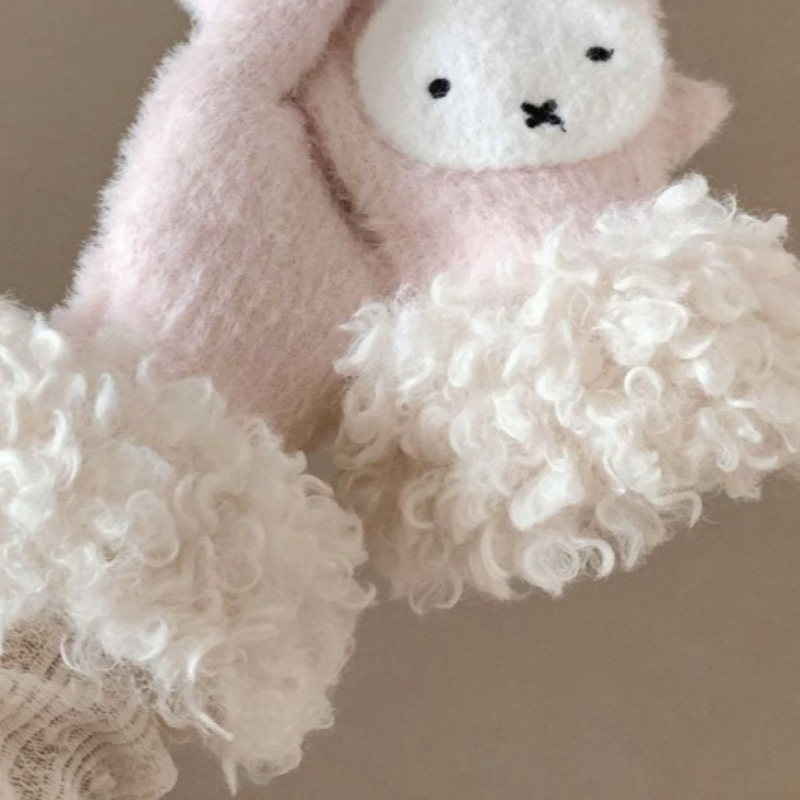 Touch Screen Gloves - Cartoon Kawaii Plush Knitting Gloves Female